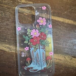 Floral Boot Design Phone Case - Clear with Multicolor Accents